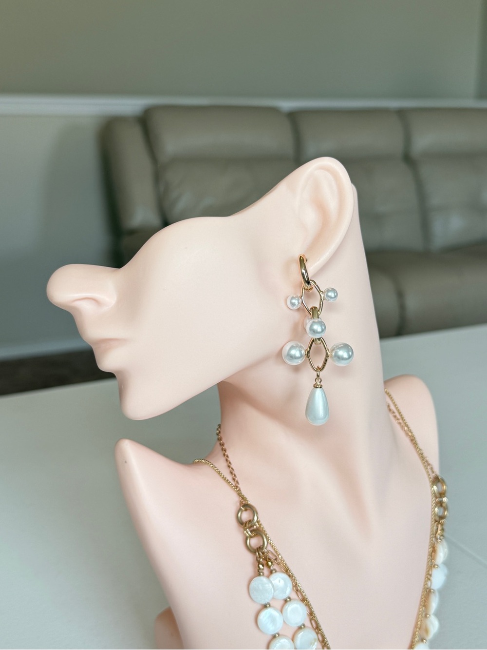 Gold and Pearl Drop Earrings - White Pearls